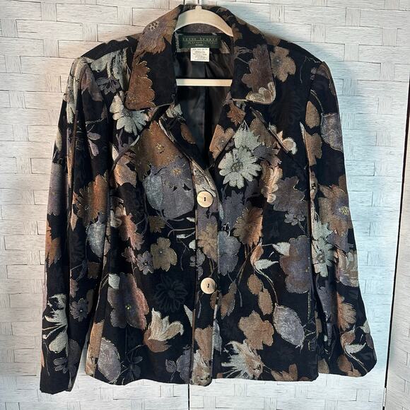 harvé benard Jackets & Blazers - harvé benard floral velvet blazer black gray & brown dark academia plus size